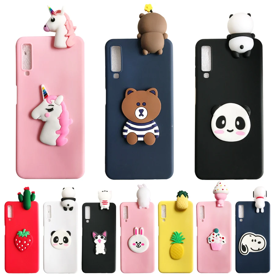 For Samsung Galaxy A6 A7 A8 A9 2018 case 3D Unicorn Bear Panda Soft Silicone cover A750 A9S Plus |