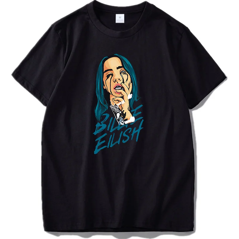 Billie Eilish/футболка, все, что я хотел, поп-певица, одежда, крутая черная, Camiseta, хлопок, футболка, Молодежная, унисекс, европейский размер - Цвет: Black 2