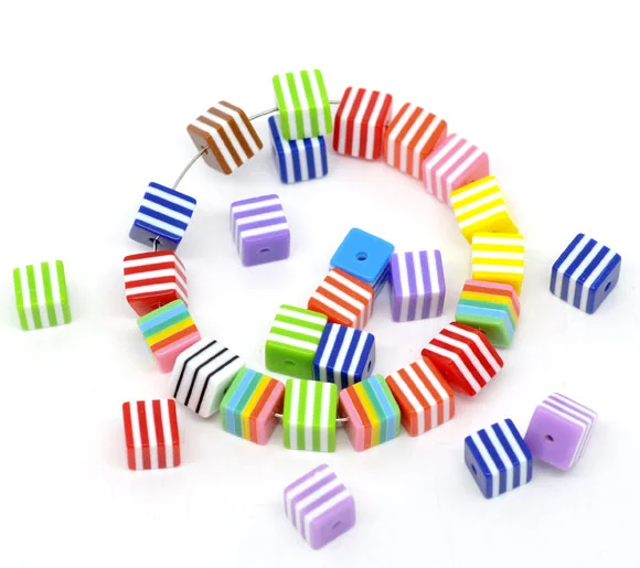 DoreenBeads 200 Смешанные в полоску кубические бусины разделители из смолы 8х8 мм (B09560)