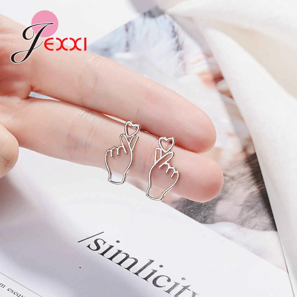 Trendy Newest Heart Finger Shape Stud Earrings For Women 925 Sterling Silver Jewelry Wedding Fine Top Pendientes Brincos | Украшения и