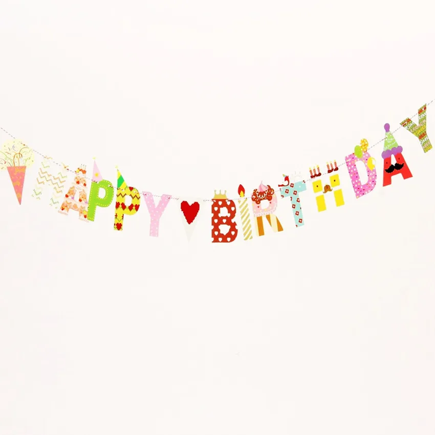 Высокое качество с днем рождения мультфильм тема Бумага на день Флаг украшения