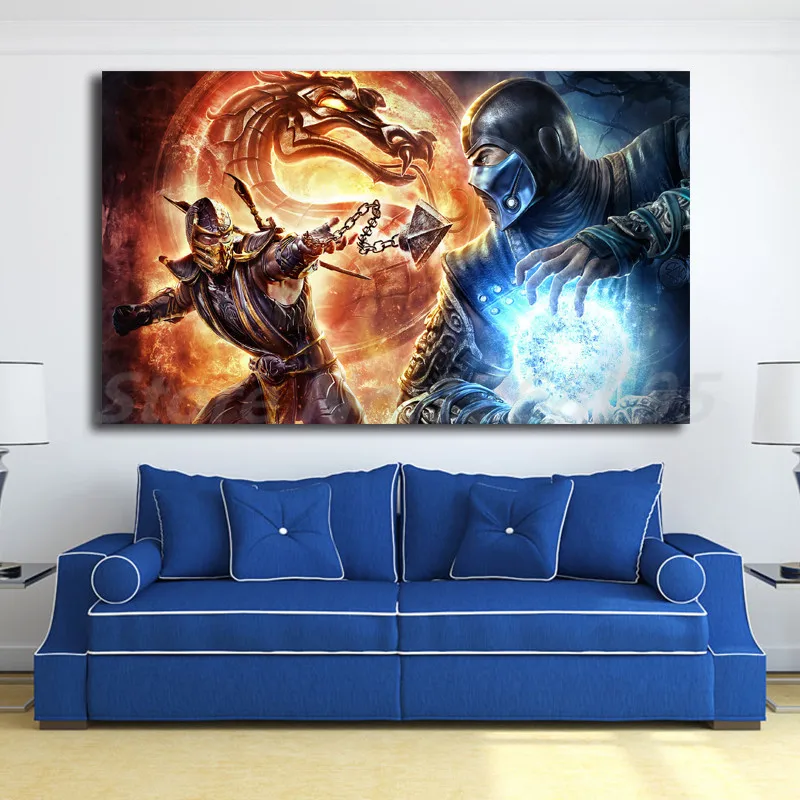 Mortal Kombat Скорпион Vs минусовой обои арт Холст Картина настенное изображение печати