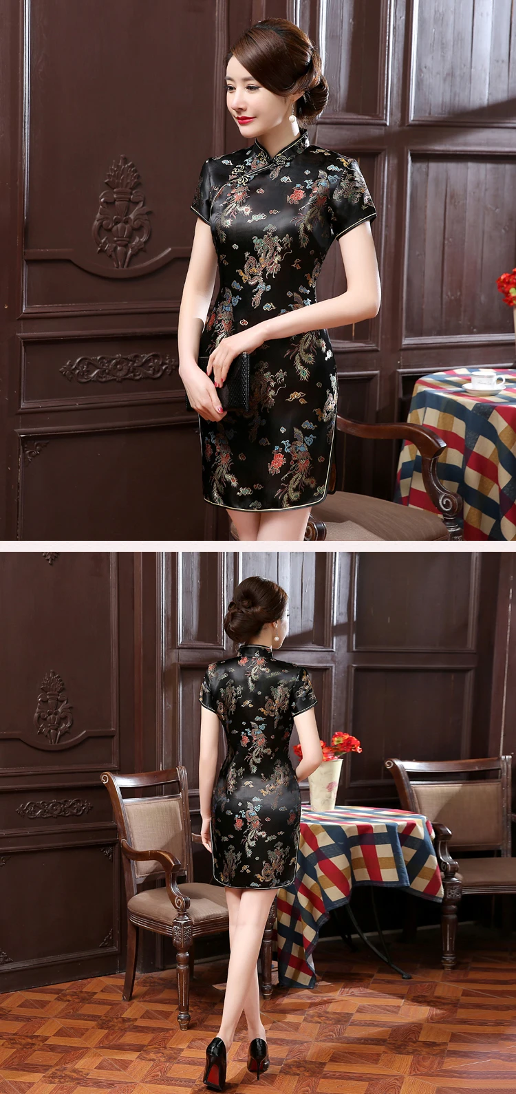 Vintage OLd Shanghai Dragon&Phoenix Qipao Elegant Women Cheongsam Oversize 6XL Mandarin Collar Sexy Short Chinese Dress Vestidos