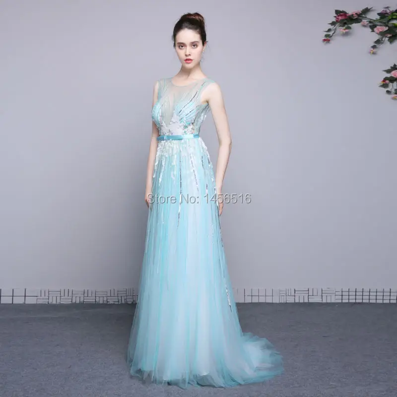100% реальные фотографии новая линия Выпускные платья Длина пола Sheer Средства
