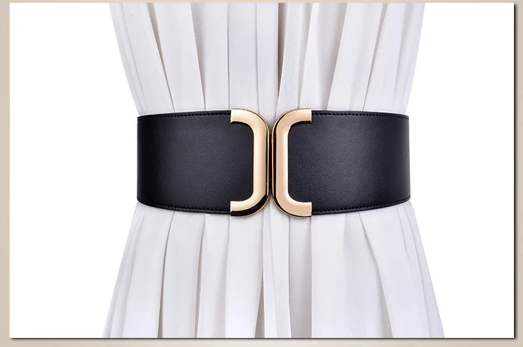 

Brief Black PU Leather Belts Very Wide Elastic Belt For Women Winter Coat Interl Cummerbunds SO0116
