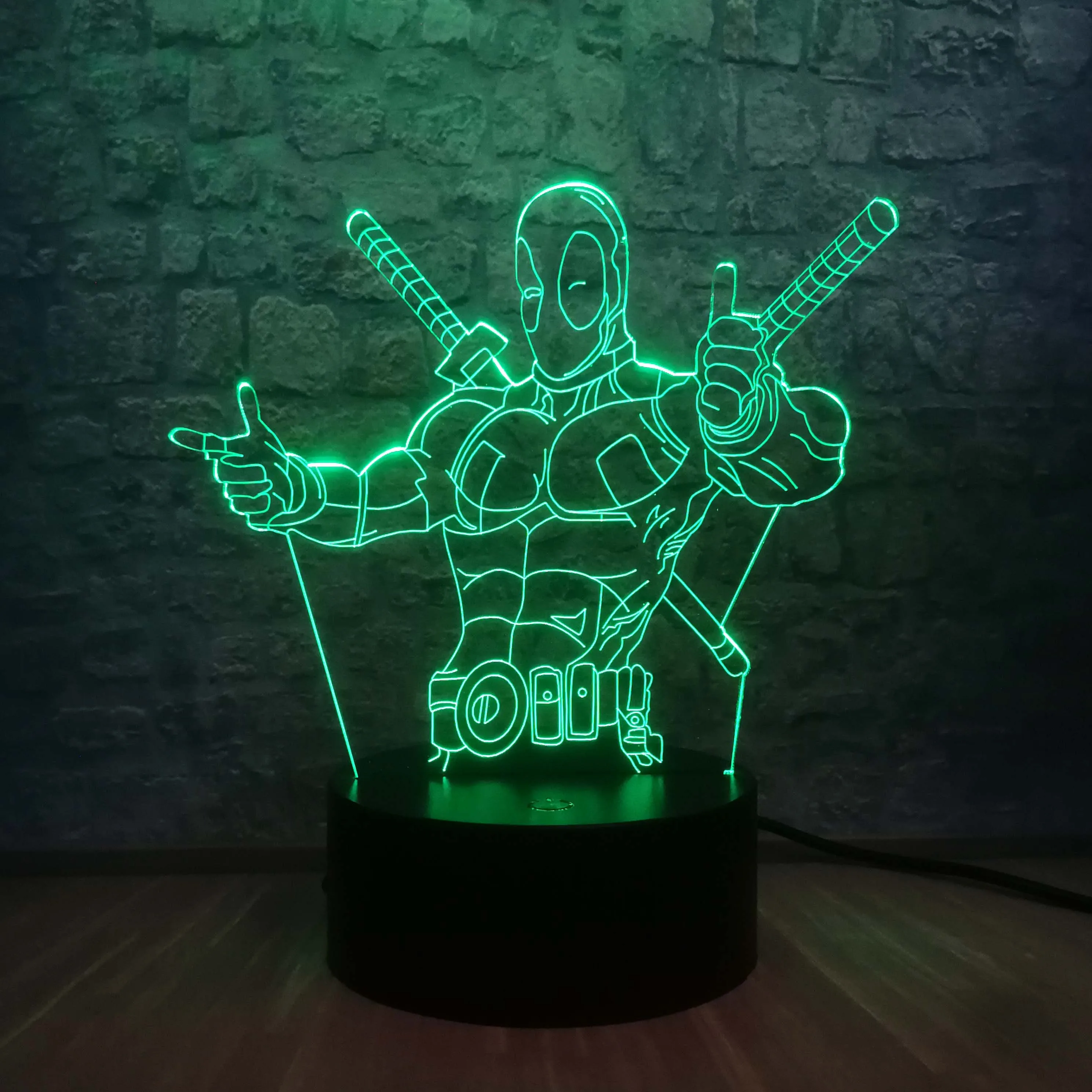 Marvel Deadpool Cool Hero 3D светодиодный ночной Светильник RGB Blub многоцветный 7 цветов
