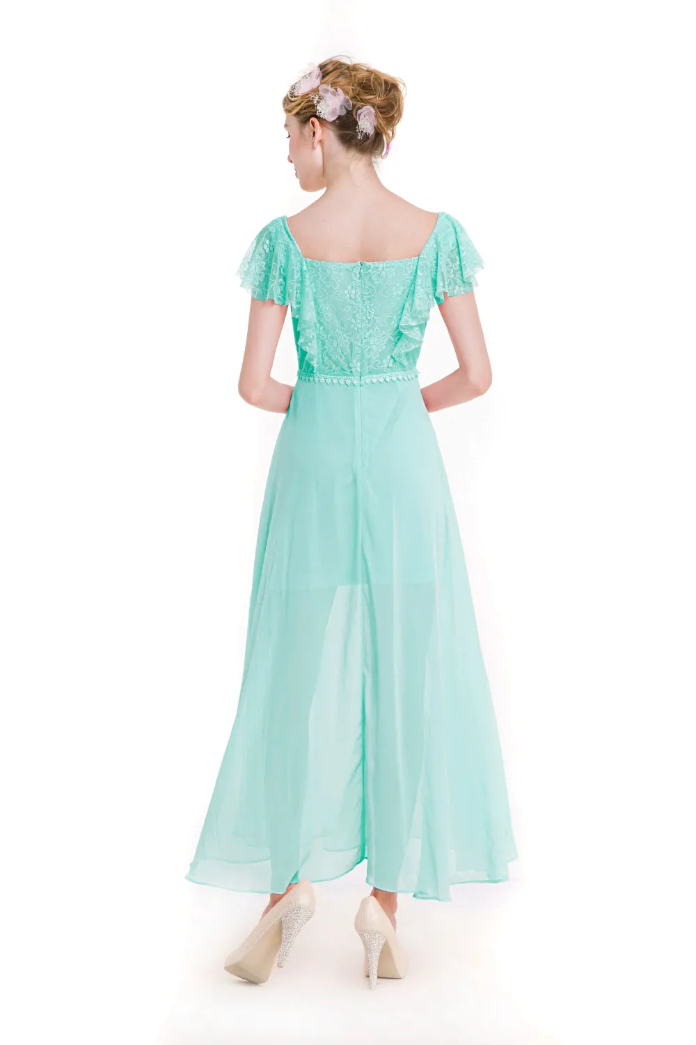 Женское платье 2017 Лето сладкий шифоновое с в виде листка лотоса кружева