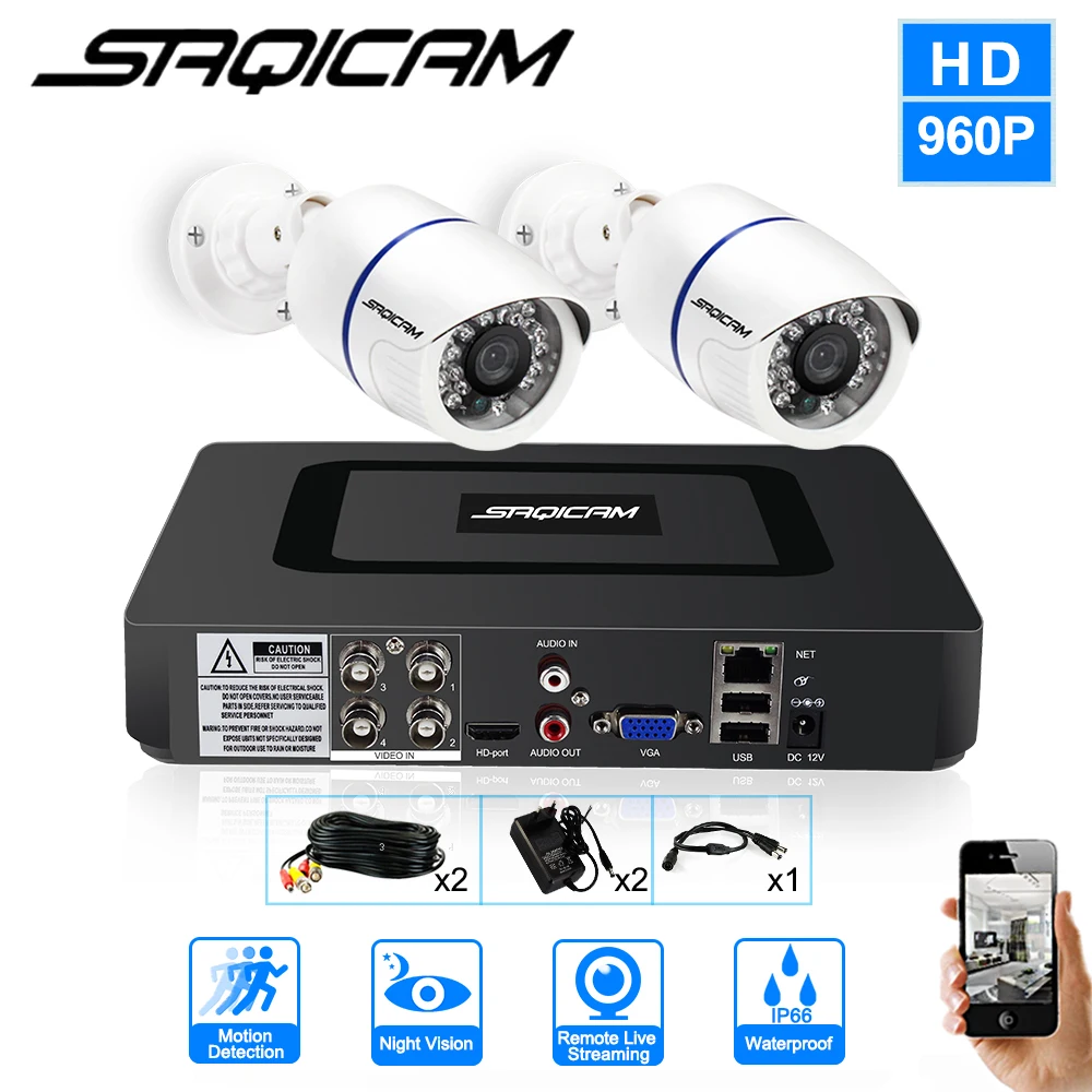 Saqicam 4CH 1080N DVR комплект 2 шт. AHD 960P CCTV камера системы безопасности Открытый
