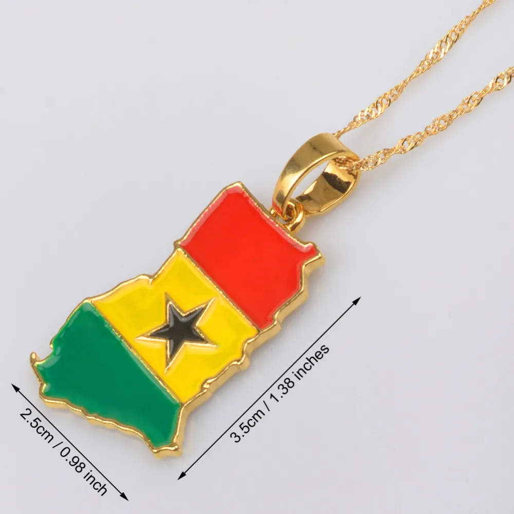 Золото Цвет Гана карта кулон в форме флага ожерелье Ghanaian страны карты