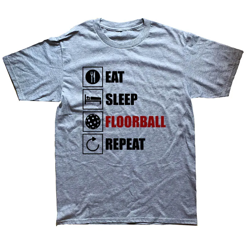Eat Sleep Floorball Повторите Забавные футболки мужские летние хлопковые Harajuku короткий рукав с круглым вырезом уличная черная футболка