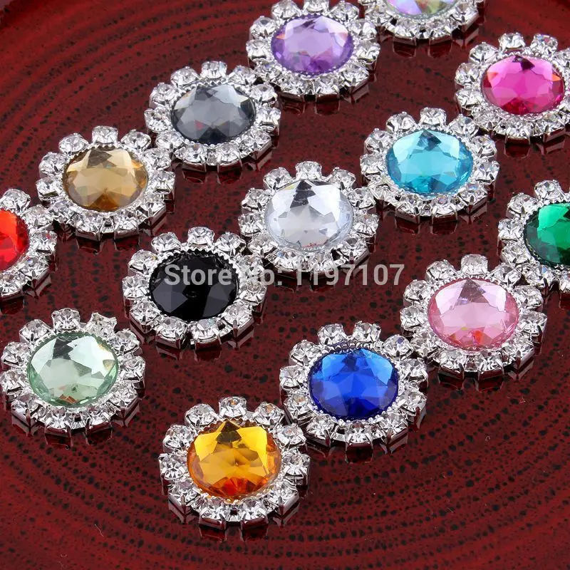 FREE SHIPPING 20mm50pcs/lot Chic Round Alloy Flat Back Acrylic Rhinestone Buttons Handmade Accessories For Girls DIY Decoration | Украшения