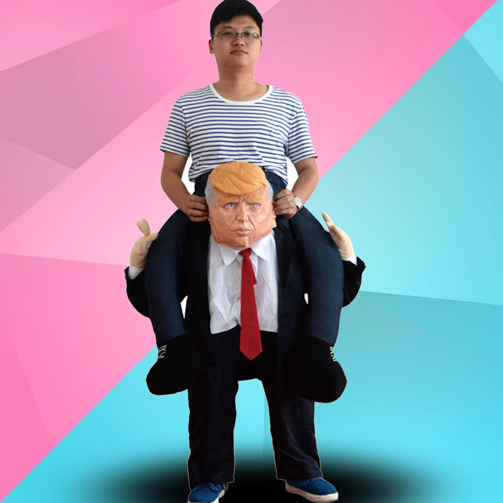 Funny Costume Ride on DT Donald Trump Carry Back Dress Up Pants With False Human Legs Halloween Party Fancy Costumes Cosplay