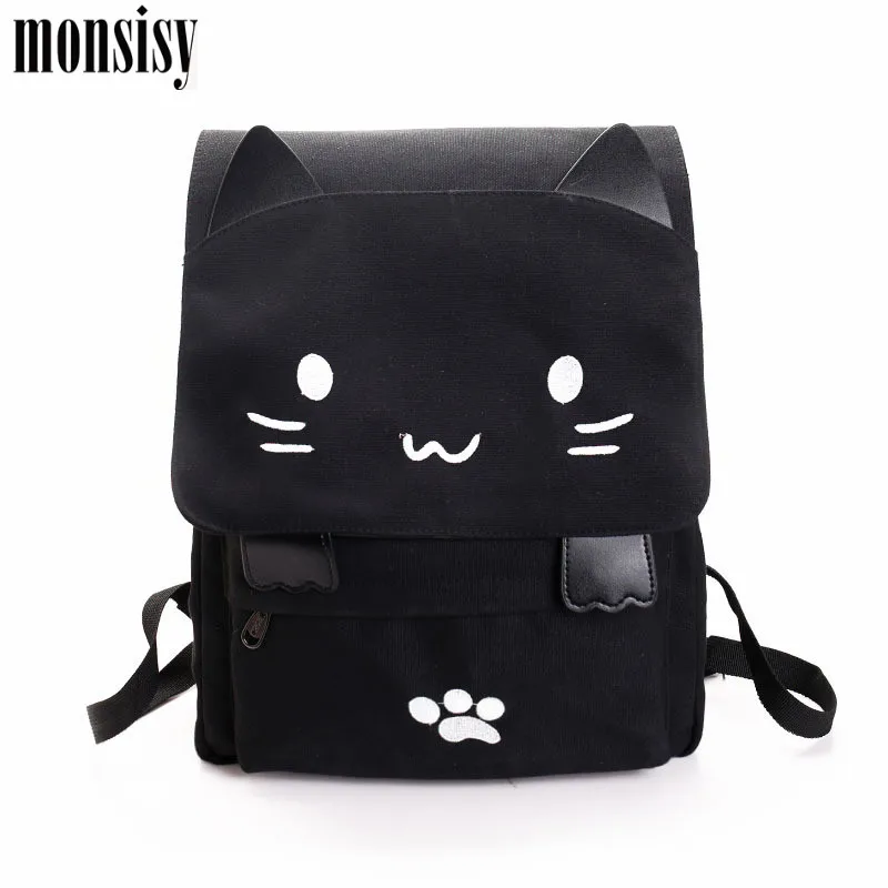 Monsisy женский рюкзак с кошкой холст Подростковая школьная сумка для девочки через