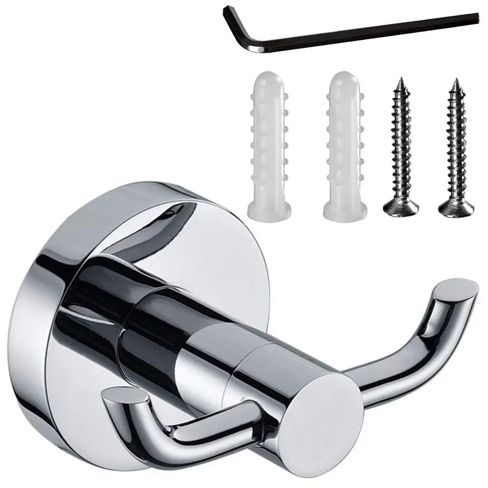 Stainless Steel Towel Holder Bathroom Robe 2 Hook Hat Clothes Wall Door Hanger 5cmx6cmx8cm | Hooks