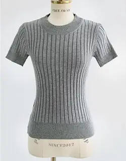 Gray Женские вязаные тонкие футболки с круглым вырезом и коротким рукавом, вязаные большие эластичные футболки для девочек, топы JH8078 - Цвет: Gray
