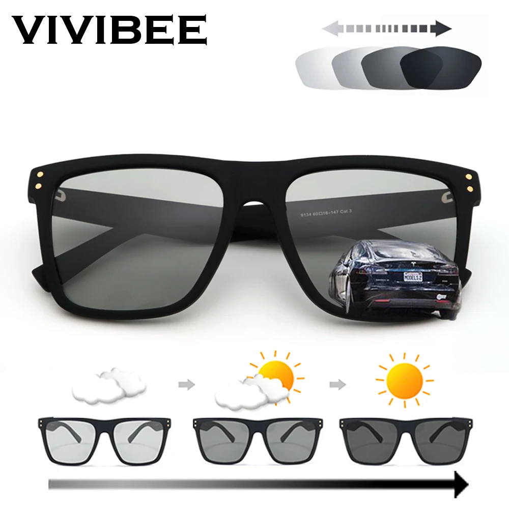 VIVIBEE вождения TR90 для мужчин передовые фотохромные линзы солнцезащитные очки изменение цвета поляризованные квадратные женские переходные очки