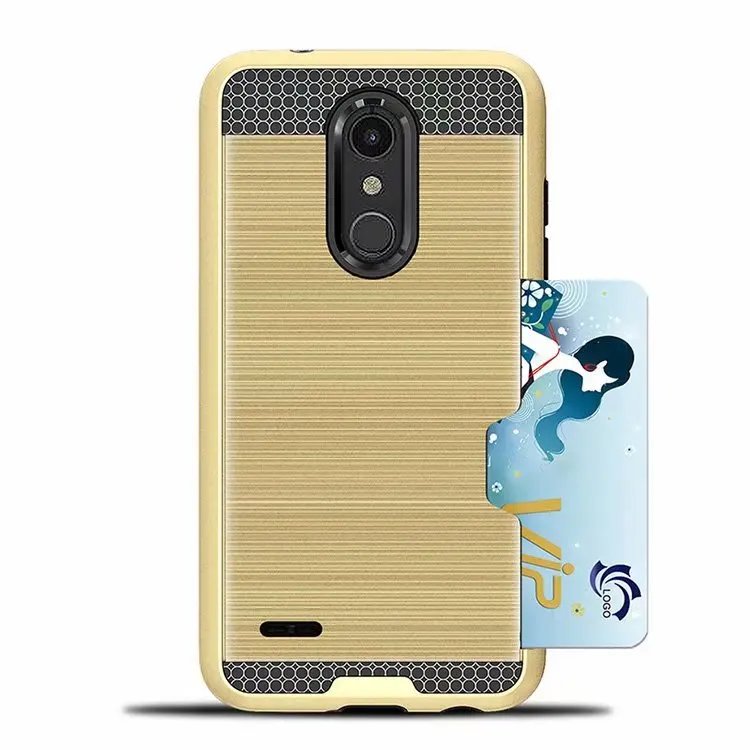 Slim Fit shockproof hard Case with built-in Credit Card / ID Slot Brushed Metal Texture for LG K30 K10 2018 |