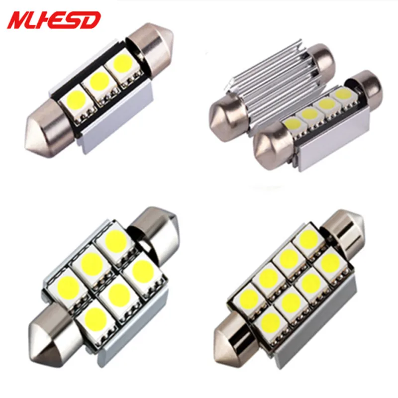 10 шт. 5050 SMD светодиодный Белый лампы типа фестон 31 мм 36 мм/39 мм/41 CANBUS Error Free C5W двери