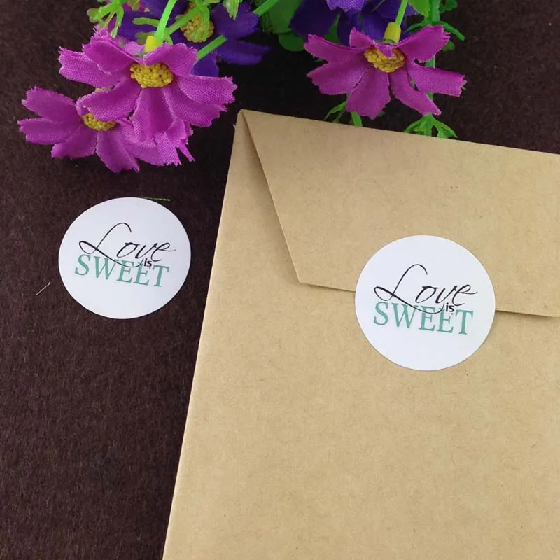 Круглые 3 см белые бумажные 100 шт./лот мятно-зеленые наклейки Love is Sweet чистые и