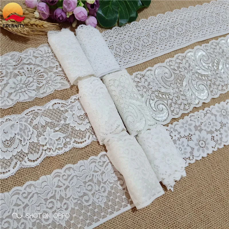 

6-9.5CM S2066 White Stretch Lace For Ladies' Stretch Lace Underwear Flowers With Small Wavy Edges
