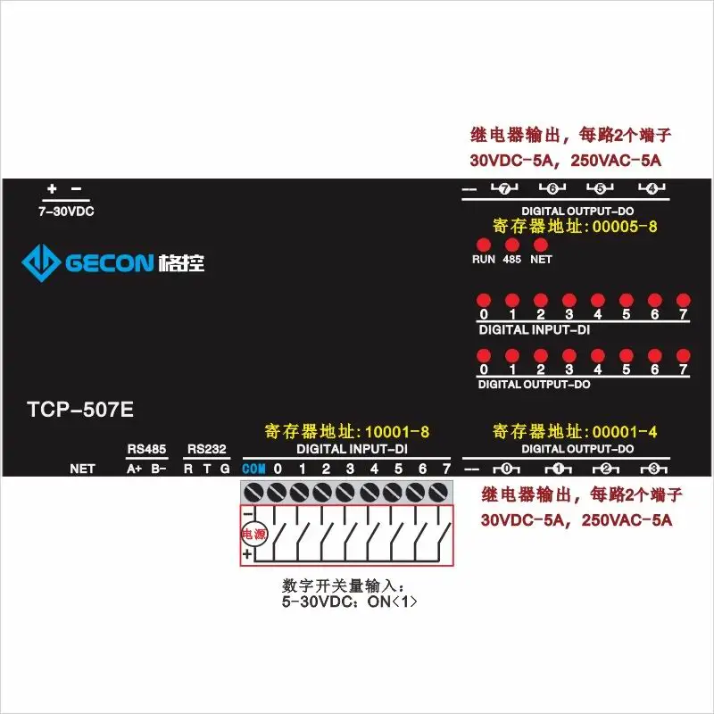 Релейный выход 8DO коммутационный вход 8DI порт RJ45 модуль TCP Ethernet IO контроллер
