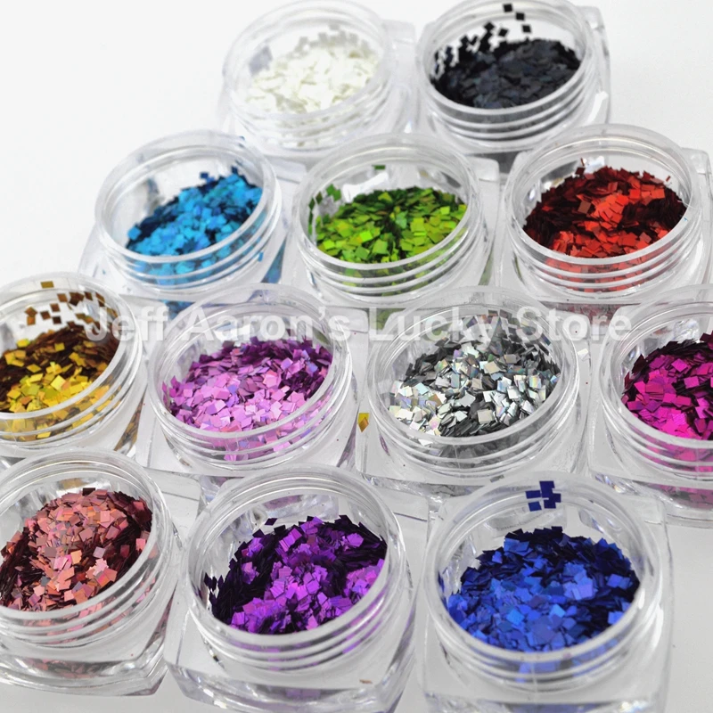 Высокое качество 12 Горшков квадратные блестящие наклейки для ногтей