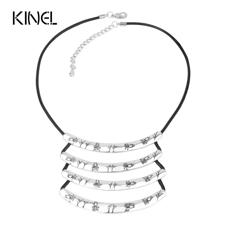 Винтажное ювелирное изделие ожерелье из сплава с резьбой кожаный чокер ручной