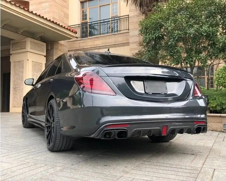 Углерода Finber 4 розетки задний бампер диффузор с выхлопные советы для BENZ W222 S63 S65 BY EMS