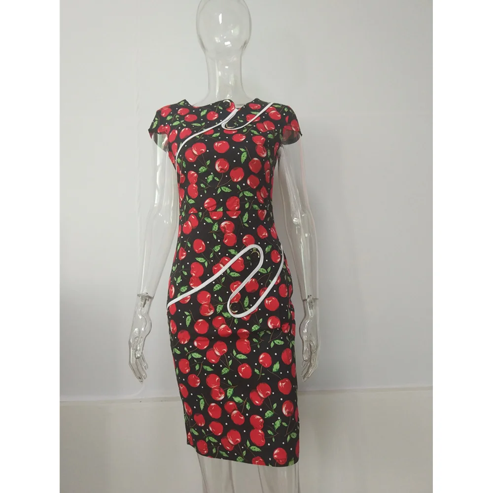 Женское летнее офисное платье 2017 элегантное черное с цветочным принтом и