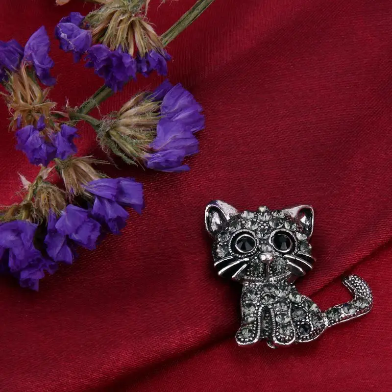 Модная винтажная черная брошь с кристаллами и милым котом булавки животными 28*31*3