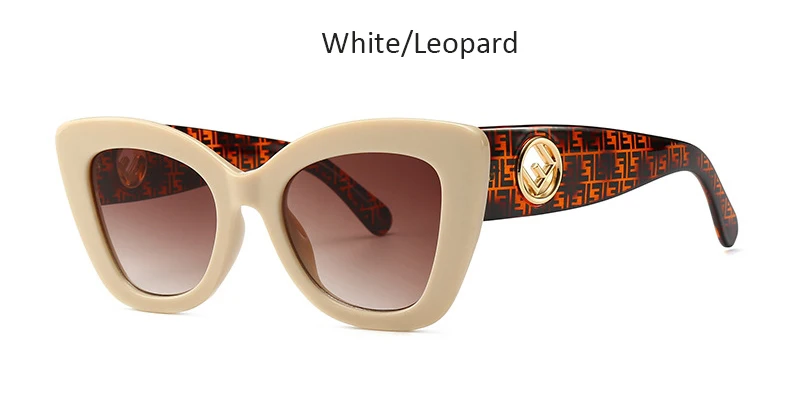 White Leopard Женские Модные солнцезащитные очки кошачий глаз, новинка, модные женские очки в большой оправе, винтажные черные женские солнцезащитные очки - Цвет линз: White Leopard