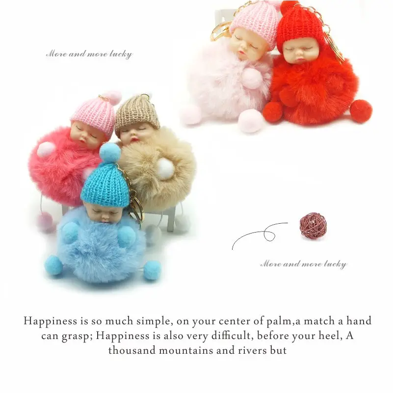 ZOEBER Baby Sleeping fur Doll Keychain foot hand doll Pompom Rabbit Fur Key Chain Car Keyring Holder Charm jewelry for women | Украшения и