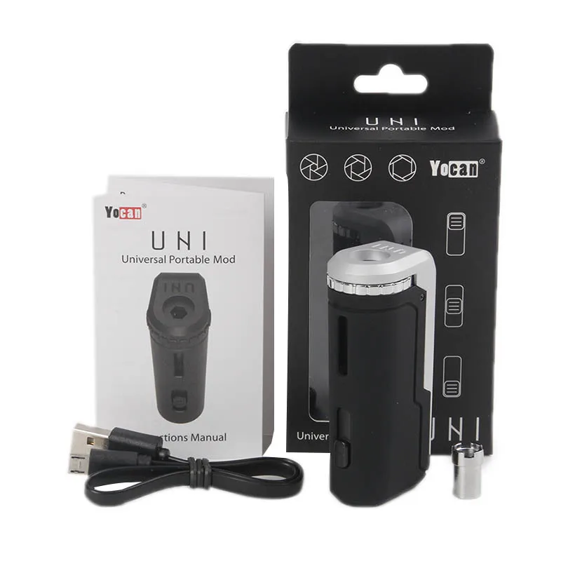 Yocan Vape Uni Box Mod 650 мАч батарея Регулируемая ширина Магнитный адаптер 510 резьба для V9 все толстые CBD масляные картриджи - Цвет: Black with Silver