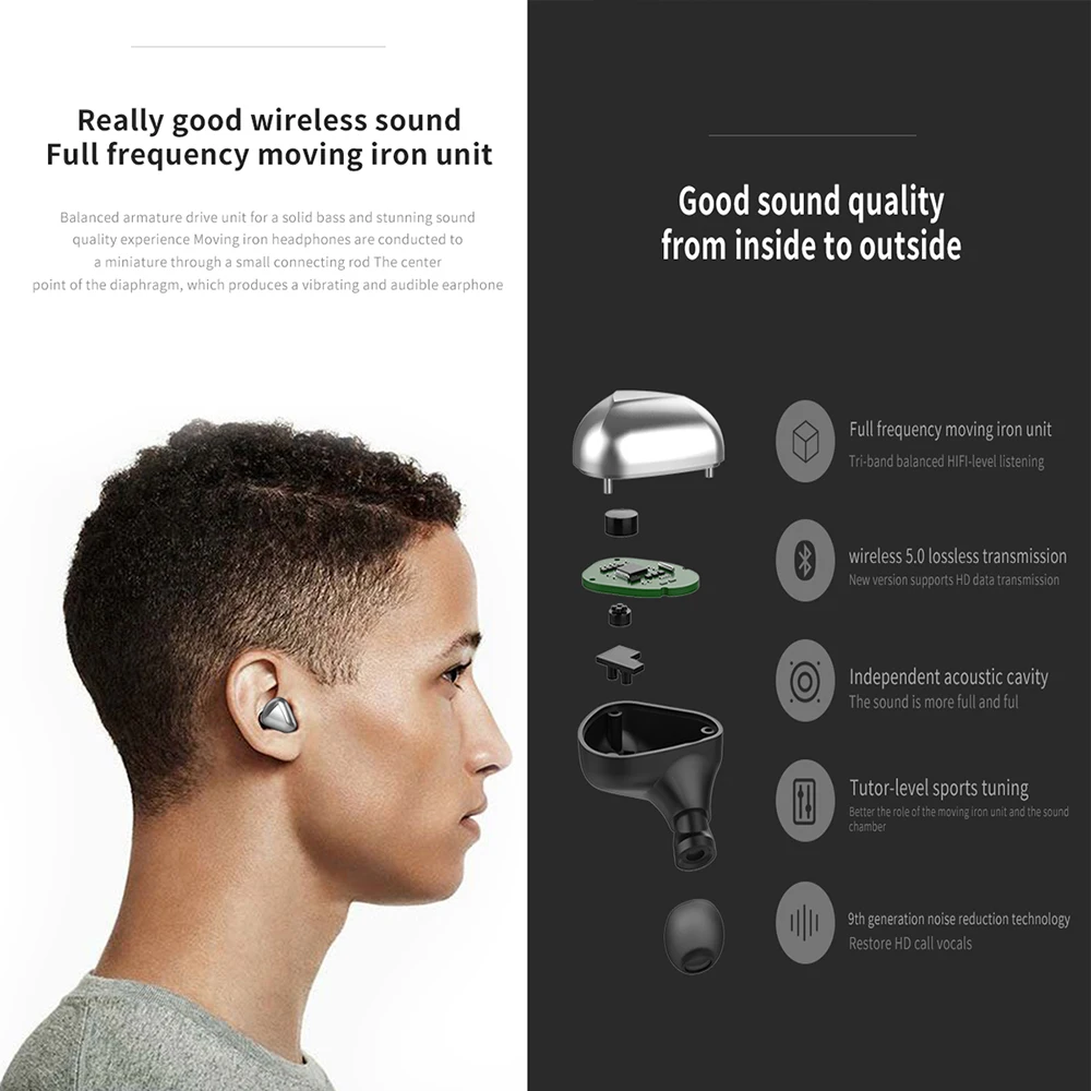 JBCO T50 наушники вкладыши TWS Bluetooth с HiFi спортивные Беспроводной гарнитура Шум