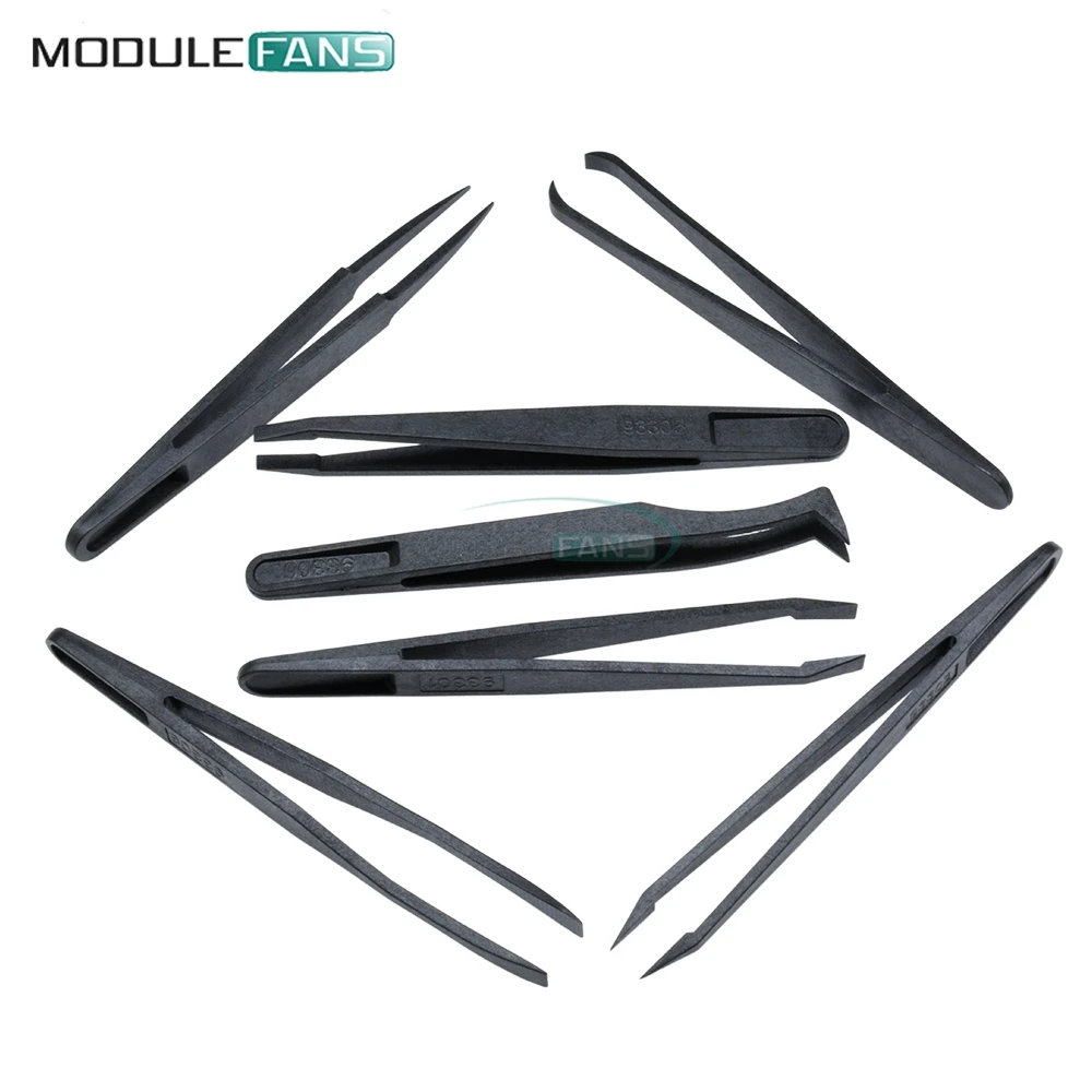 7 шт Анти статический пинцет Инструмент прямой изгиб Пластик