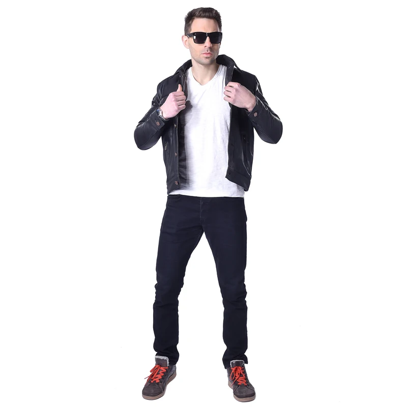 Мужская кожаная куртка бомбер MAPLESTEED черная Толстая байкерская из натуральной