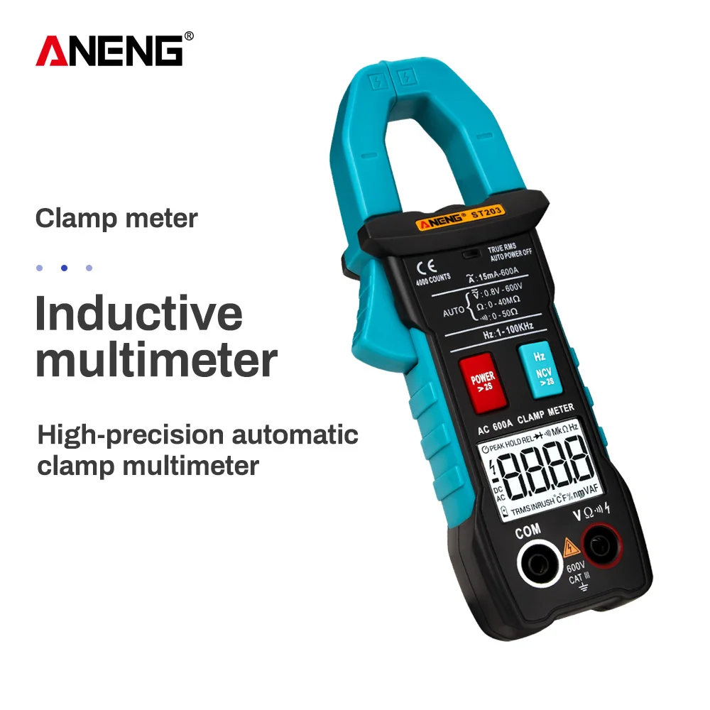 ANENG ST203 цифровой клещи мультиметр 4000 отсчетов True RMS мини Ампер DC/AC вольтметр 400 В