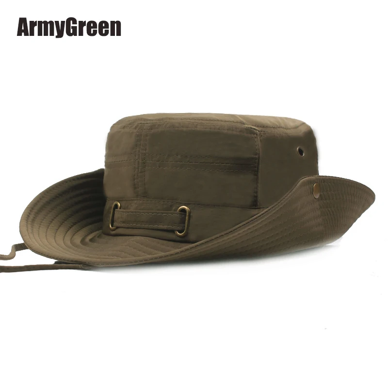 ArmyGreen RoxCober, одноцветная Кепка, летняя, унисекс, для улицы, дышащая, ведро, шапки, ветровая веревка, фиксированная, Пляжная шапка, рыбацкие кепки, козырьки - Цвет: ArmyGreen