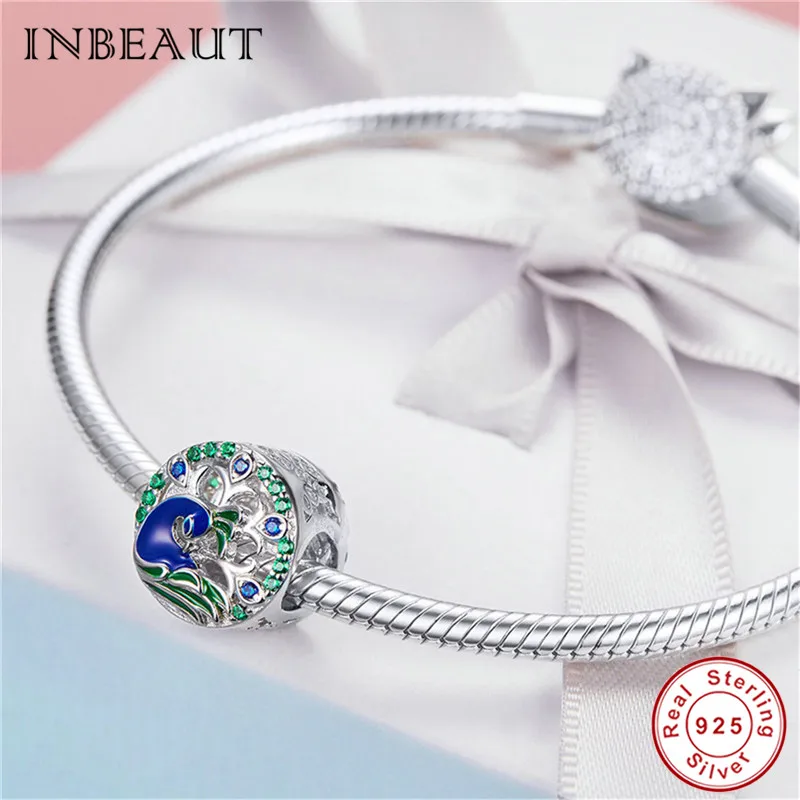 INBEAUT 100% Бриллиантовая Серебряная синяя Эмаль зеленый кубический цирконий Павлин