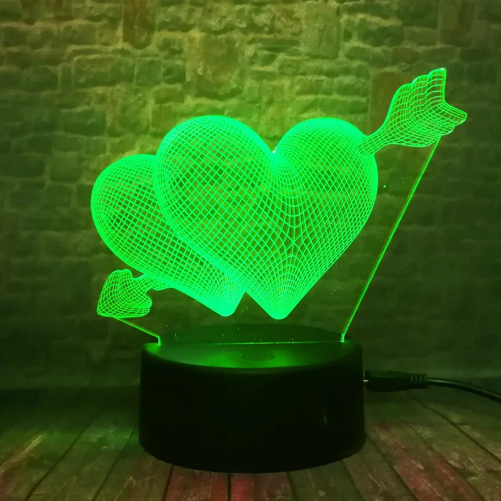 3D стрелы через сердце светодиодный ночник романтическая лампа освещение