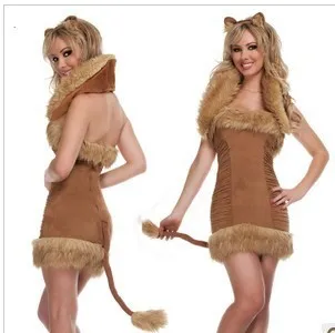Сексуальное платье с лямкой на шее открытой спиной костюм льва Хэллоуин косплей