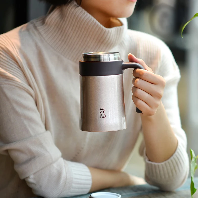 380ML Thermos Office Cup Vacuum Flasks With Handgrip Stainless Steel Insulated Mug Water Bottle |