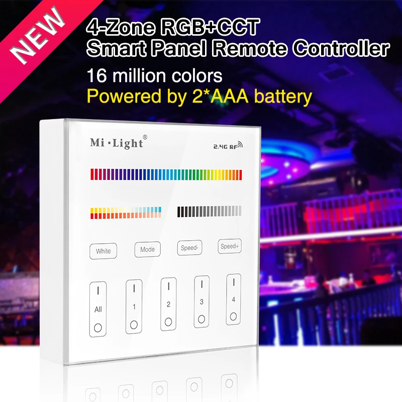 

B4; 4-Zone RGB+CCT Smart Panel Remote Controller;input Voltage: 3V(2*AAA Battery)(we do not provide the battery)