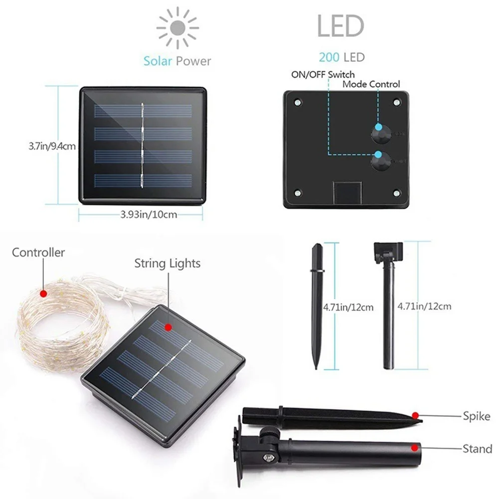

10M 100LEDs Solar Panel Light Waterproof Garden Wedding Party DIY Decor