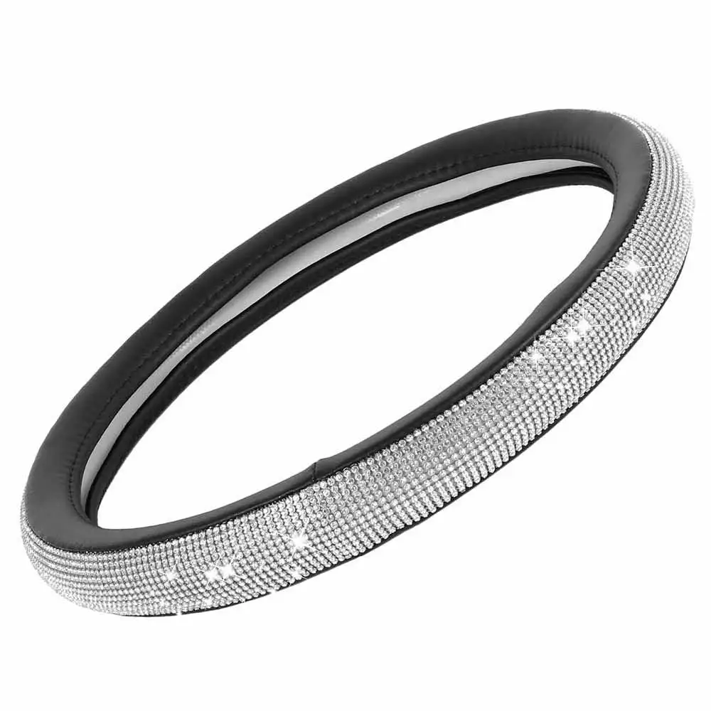 Silver Блестящие хрустальные стразы, автомобильные чехлы для руля, Золотая Крышка для руля, автомобильные аксессуары для интерьера для женщин, девушек - Название цвета: Silver