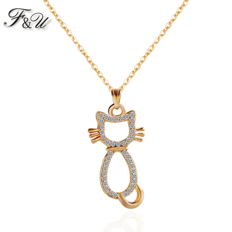 Подвеска цепочка F & U в форме кошки для подарка девушке|pendant necklace|necklace for girlschain pendant