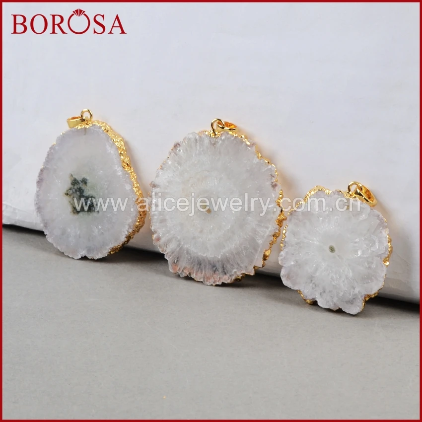 BOROSA натуральный Солнечный кварцевый соединитель золотой цвет цветок белый кулон
