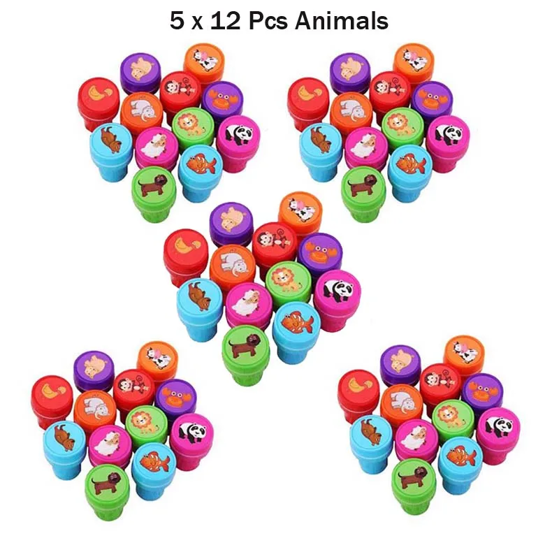 5 x 12 Animals Ассорти Подарочные игрушки штамп подарки дети 60 шт Goodie сумки карнавальные призы праздничные вечерние принадлежности наполнители для пиньяты - Цвет: 5 x 12 Animals