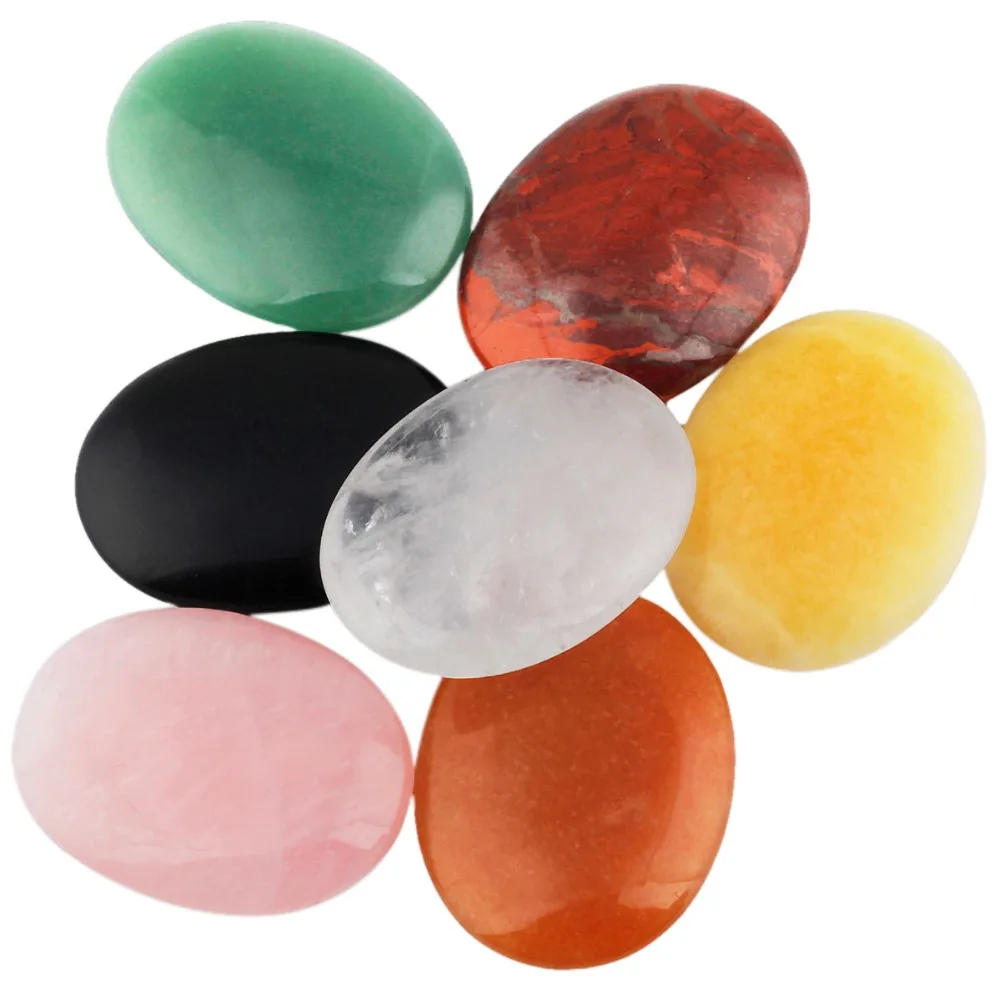 

TUMBEELLUWA 7 Chakra Oval Worry Stones,Natural Palm Pocket Stone,Healing Crystal Reiki Balancing,Set of 7