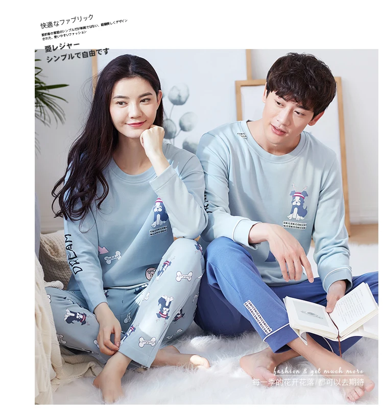Пары пижамы женские на осень зиму хлопка корейских мужчин с длинными рукавами